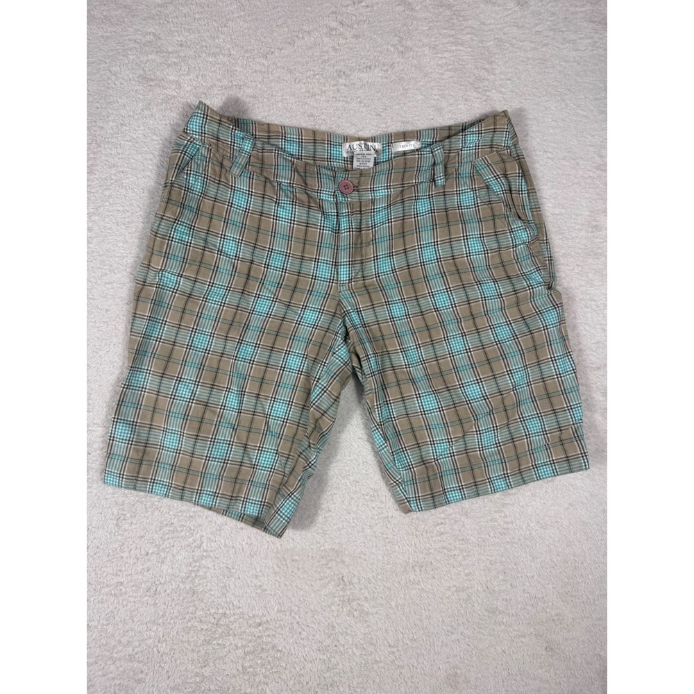 Austin Clothing Co Plaid Shorts Womens 6 Turquoise Khaki Cotton y2k Summer